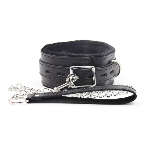 Luxurious Padded Leather Collar with Leash.